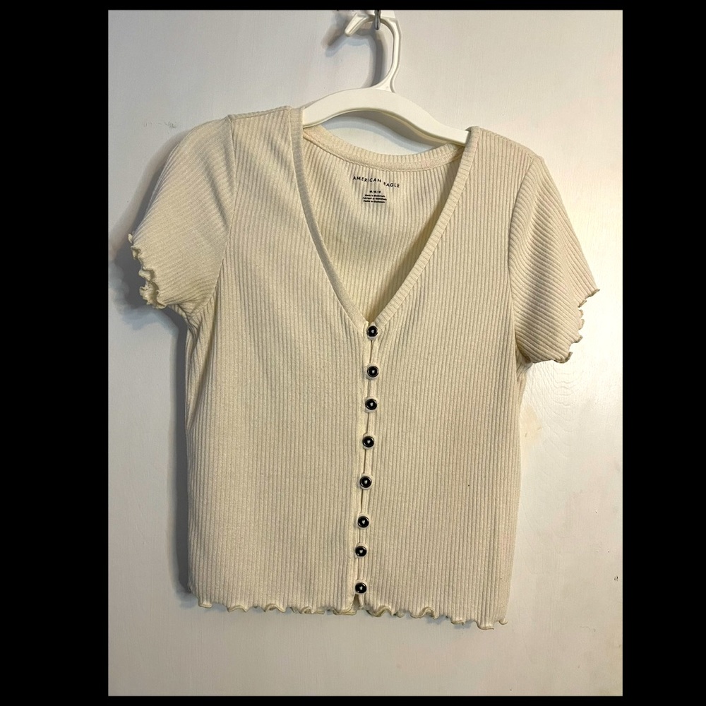 American Eagle, Cropped, Off White, Medium, Tee